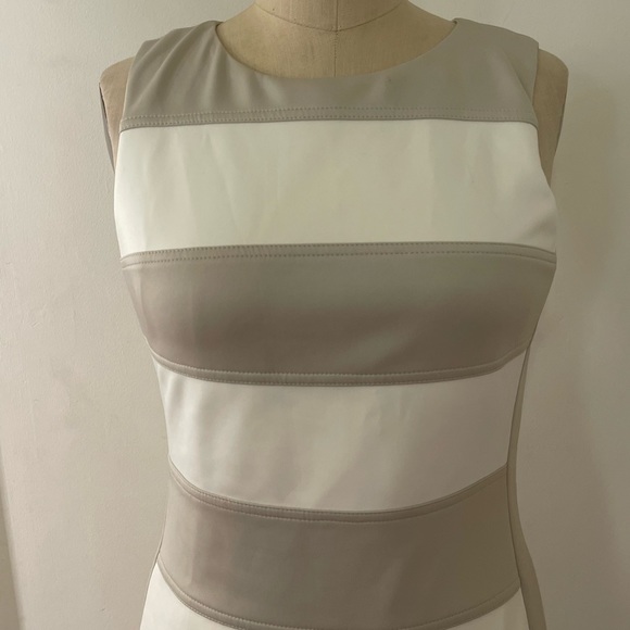 Calvin Klein Cream and Taupe Scuba Color Block Knee Dress - Picture 7 of 10